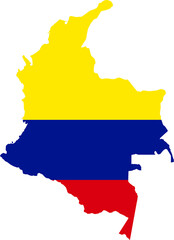 Fototapeta premium Colombia national flag map with country boundary shape (Web Mercator projection)