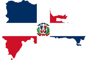 Dominican Republic national flag map with country boundary shape (Web Mercator projection)