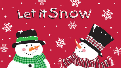 Christmas Snowmen With Snowflakes For Poster Card And Banner