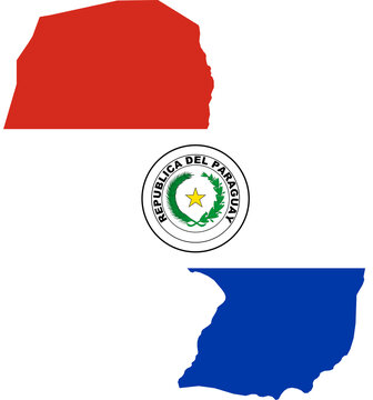 Paraguay national flag map with country boundary shape (Web Mercator projection)