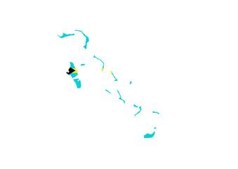 The Bahamas national flag map with country boundary shape (Web Mercator projection)