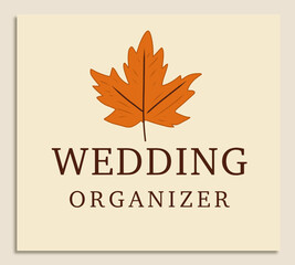 rustic autumn wedding organizer logo with maple leaves. suitable for branding planners or organizers specializing in autumn weddings