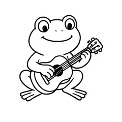 Cute cartoon frog is playing guitar with black and white style