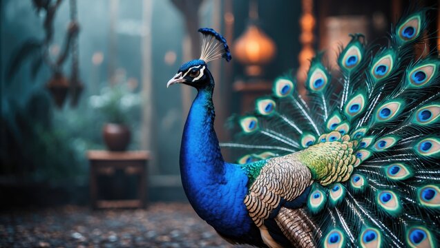 A stunning peacock showpiece display