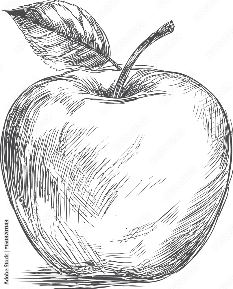 Aufkleber hand-drawn sketch of an apple with a single leaf. vector illustration