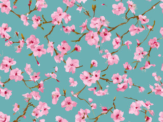 cherry blossom, flower, pattern, floral, seamless, vector, illustration, nature, spring, blossom, design, wallpaper, decoration, flowers, pink, cherry, tree, art, leaf, beauty, plant, texture, branch,