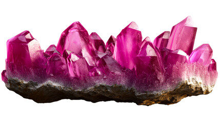 Vibrant pink crystal formation on matrix, cut out transparent