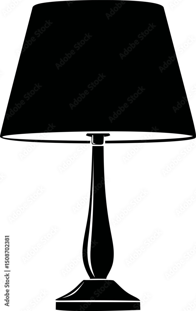 Poster silhouette of a classic table lamp with a shade in black and white vector. vector illustration