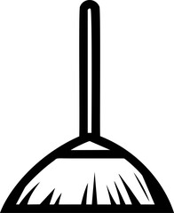 Black and white illustration of a broom with a long handle. Vector illustration
