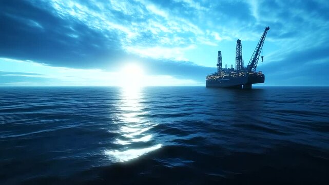 Expansive shot of FPSO (Floating Production Storage and Offloading vessel) anchored near deepwater platform