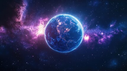 A vibrant view of Earth surrounded by colorful galaxies and stars in the night sky, showcasing the beauty of the universe.