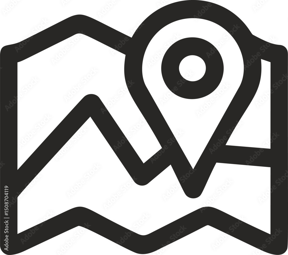 Poster Map icon with location pin symbol in black and white vector design. Vector illustration