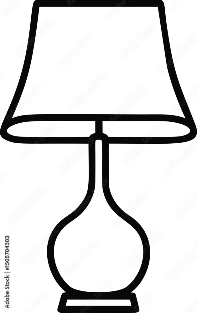 Aufkleber outline of a table lamp with classic shade in black and white vector design. vector illustration