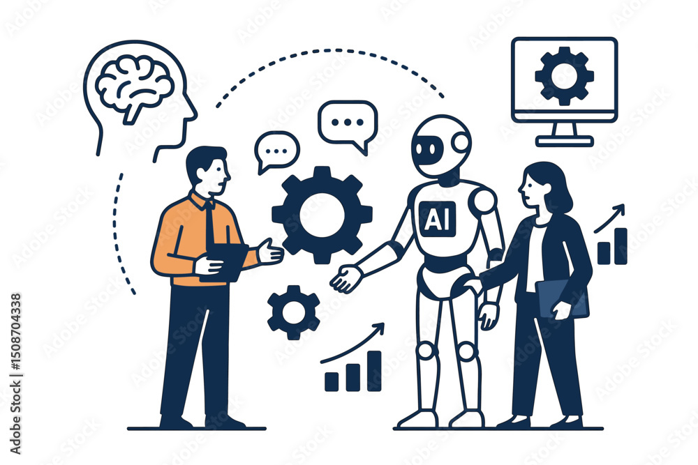 Poster seamless ai workflow integration concept illustration with futuristic digital interface and data aut