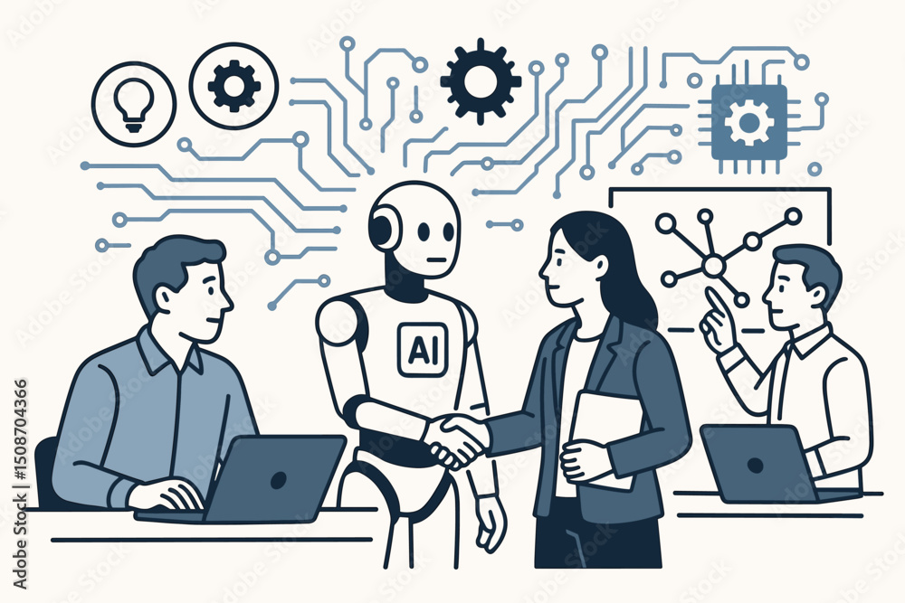 Poster futuristic ai workflow integration concept with digital automation and smart technology elements for
