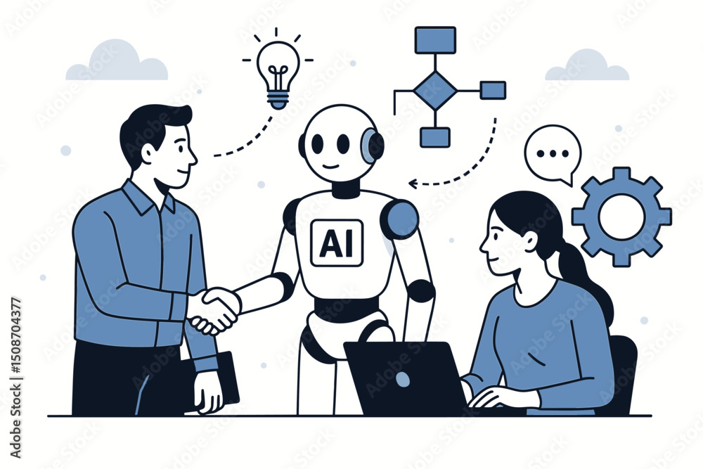 Poster modern ai workflow integration concept with digital automation, data processing, and technology coll