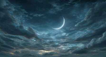 Night Sky With Crescent Moon And Clouds
