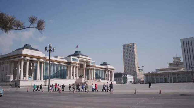 Ulaanbaatar, mongolia - 2 may 2025 The Government Palace is located on the north side of Chinggis Square or Sukhbaatar Square 