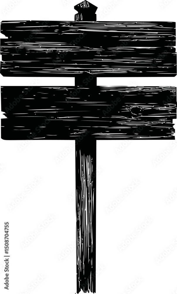 Poster wooden signpost silhouette with empty planks and rustic texture. vector illustration