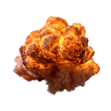 Dramatic orange and red fire explosion with billowing smoke against transparent background, ideal for special effects, action scenes and dramatic visual compositions