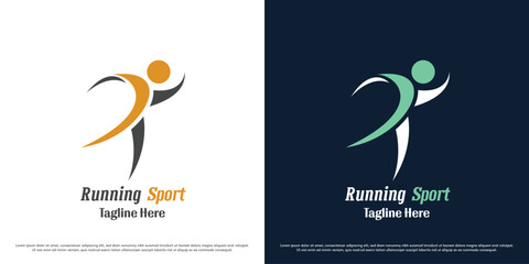 Running people logo design illustration. Run sport athlete healthy activity silhouette. Outdoor sport people abstract minimal simple symbol icon