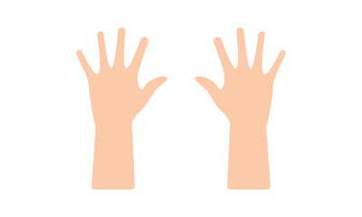 Flat illustration of two raised human hands with open palms. Minimalist style suitable for icons, gestures, communication, apps, healthcare, or educational content in print and digital use.