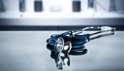 Stethoscope and Medical Tools on Table – Doctor’s Office Background. Clean, clinical setting...