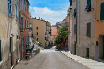 street of Riomaggiore picturesque town of Cinque Terre, Italy