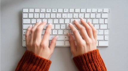 갈색 니트 손이 키보드를 입력하는 일상 장면 AI 생성