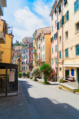 Naklejka premium street of Riomaggiore picturesque town of Cinque Terre, Italy