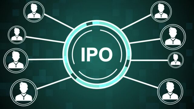 Businessman presses button ipo initial public offering icon. business quality animation . team work business animation .