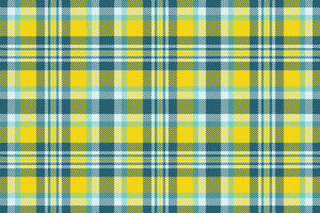 Vibrant tartan pattern with pixelated effect. A seamless texture of yellow, teal, and white squares. Great for backgrounds, textiles, and digital design.