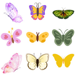 set of colorful butterflies