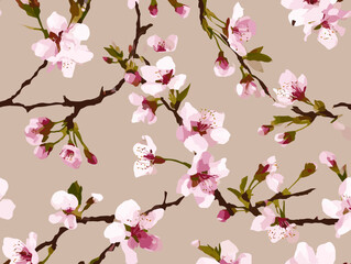 cherry blossom, flower, pattern, floral, seamless, vector, illustration, nature, spring, blossom, design, wallpaper, decoration, flowers, pink, cherry, tree, art, leaf, beauty, plant, texture, branch,