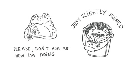 Sad Frog Lineart Sketch – Funny Crying Frogs Hand Drawn Illustration for Memes, Tattoos, Stickers and Quirky Prints