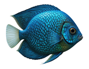 Blue Turquoise Discus Fish Cut Out Isolated on Transparent Background.