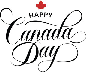happy Canada day lettering Text, Typography design isolated on white background