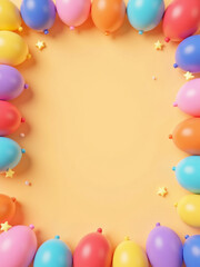Colorful Balloon Frame on Yellow Background
