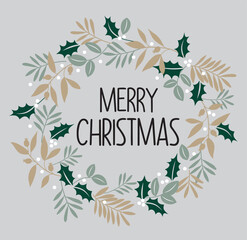 Merry Christmas With Leaves Pattern For Greetings Card And Poster
