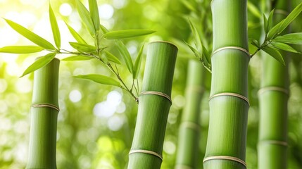 Obraz premium Lush green bamboo stalks in sunlight