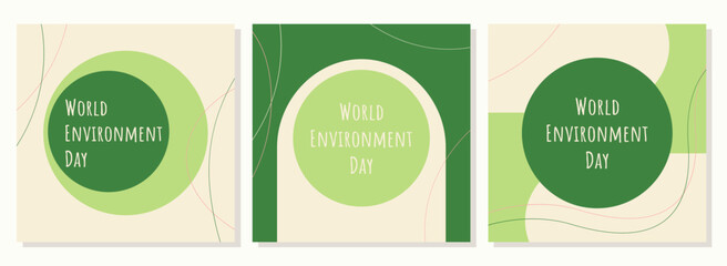 Posters set of World Environment Day , brochure, flyer templates. Eco organic line abstract shape drawing, boho style hand drawn design, simple wallpaper