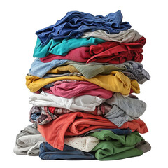 Pile of Folded Colorful Clothes Stacked High on a Transparent PNG Image