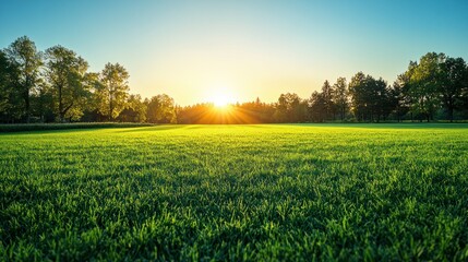Obraz premium Lush green field at sunset