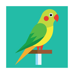 Colorful cartoon parrot perched on a wooden branch with bright green and yellow feathers © Shamima
