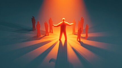 Fototapeta premium Person Surrounded by Silhouettes Under Dramatic Light and Shadows