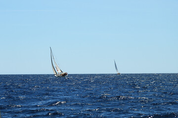 Sailing ship yachts in Mediterranean Sea. Fethiye harbor, Turkey