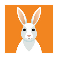 Adorable white rabbit illustration on a bright orange background perfect for easter or spring designs