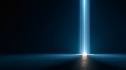 Bright Light Beam Shining Through Dark Space in Minimalist Scene