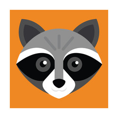 Cute raccoon head illustration square design with orange background geometric animal artwork