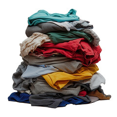Tall Pile of Folded Clothes on a Transparent Background, PNG Image